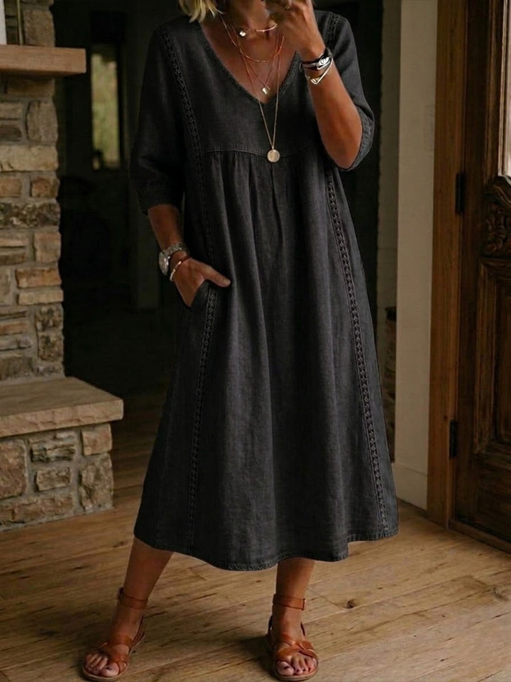 Women's 3/4 Sleeve A Line Maxi Dress