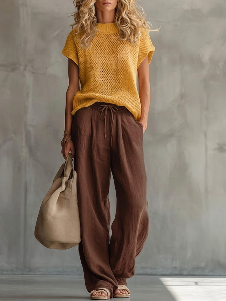 Simone | Women's Knitted Pullover Top & Linen-Cotton Trouser Set