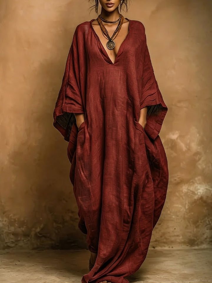 Women's Bohemian Linen And Cotton Kaftan Robe Dress
