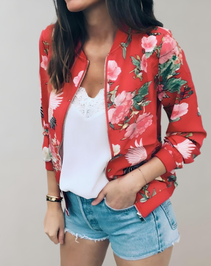 Women's floral bomber jacket for vibrant spring flair