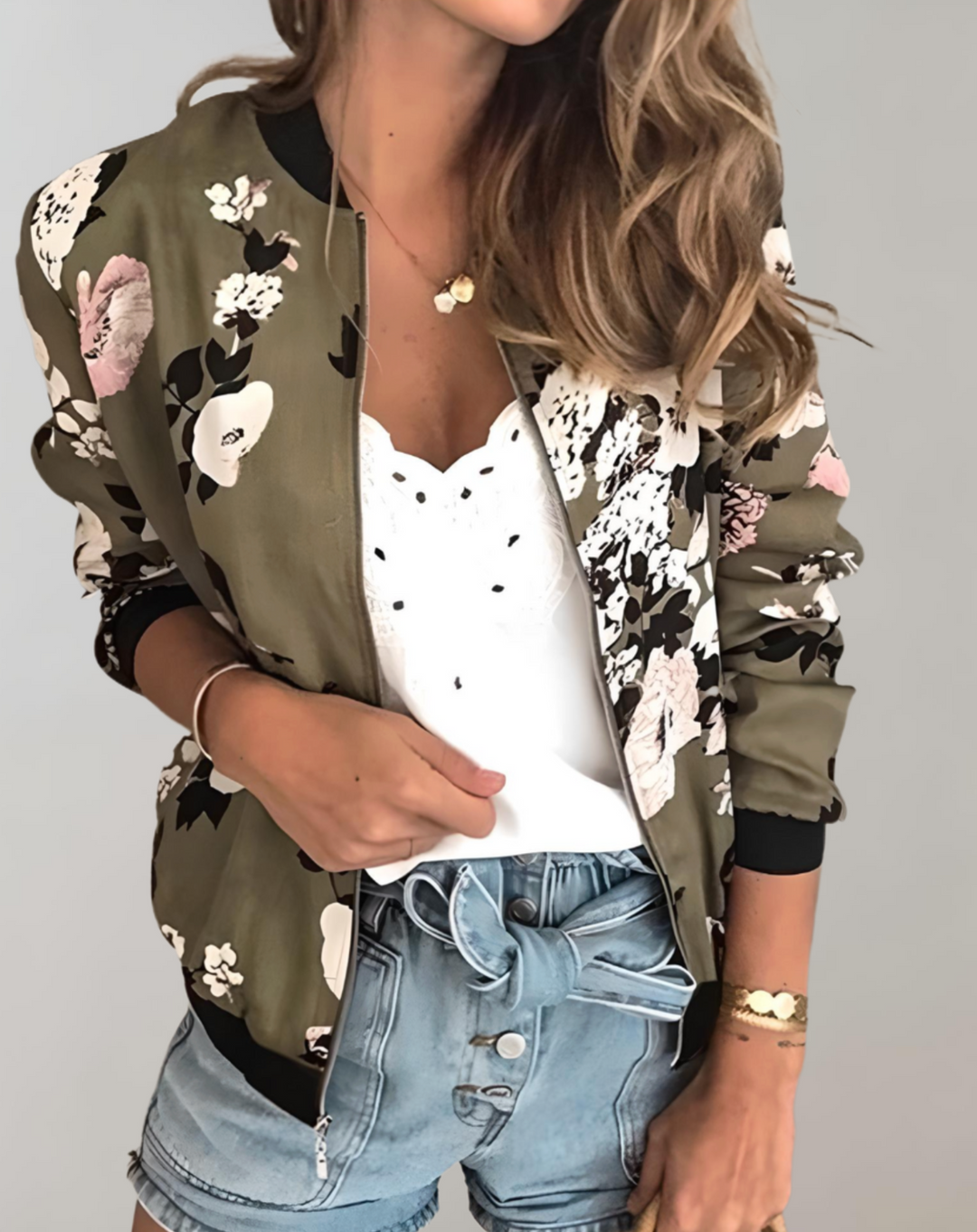 Women's floral bomber jacket for vibrant spring flair