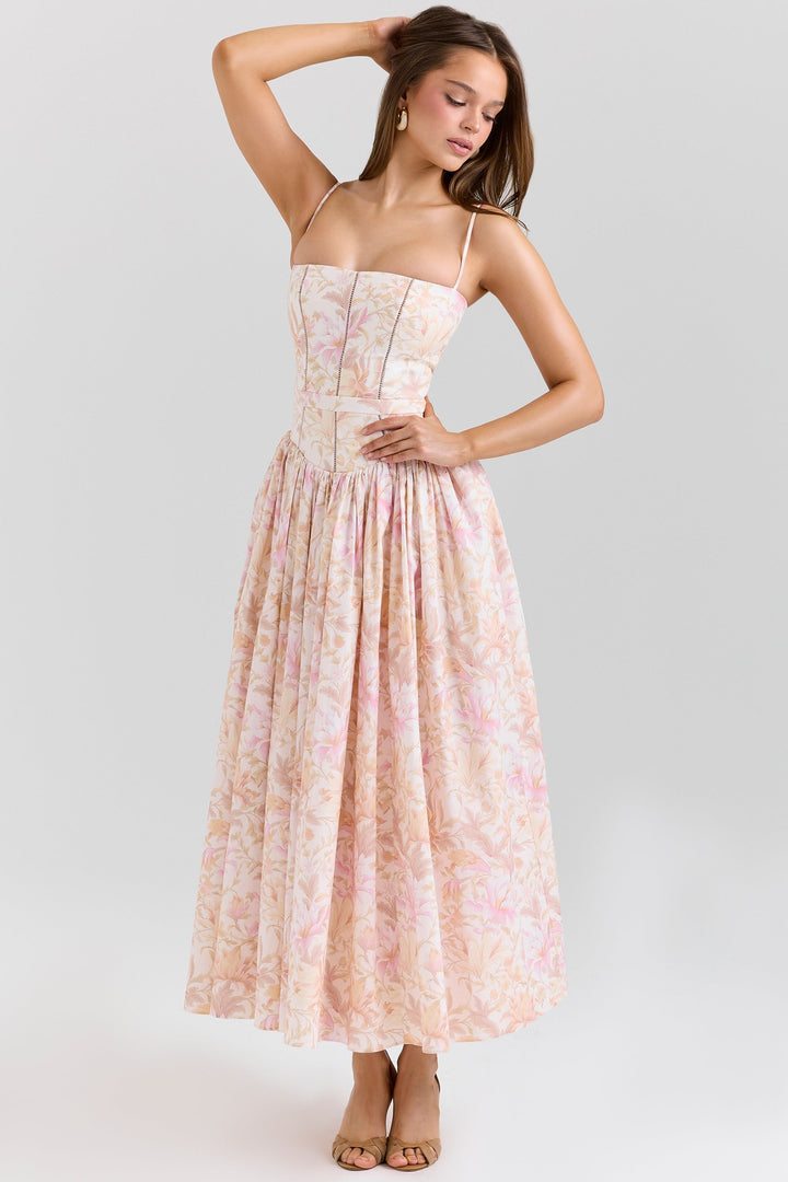 Daisy | Feminine Floral Gathered Waist Midi Sundress