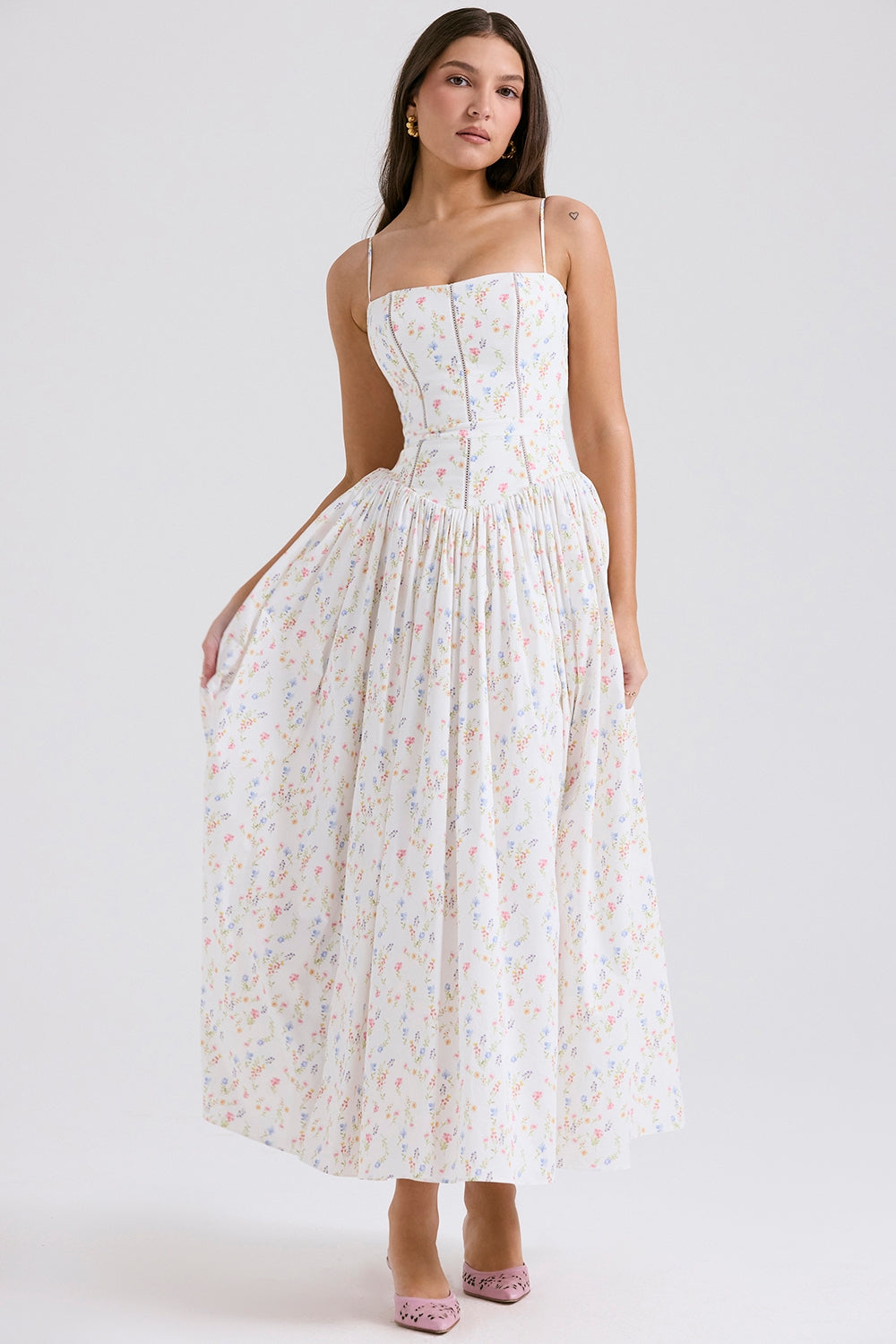Daisy | Feminine Floral Gathered Waist Midi Sundress