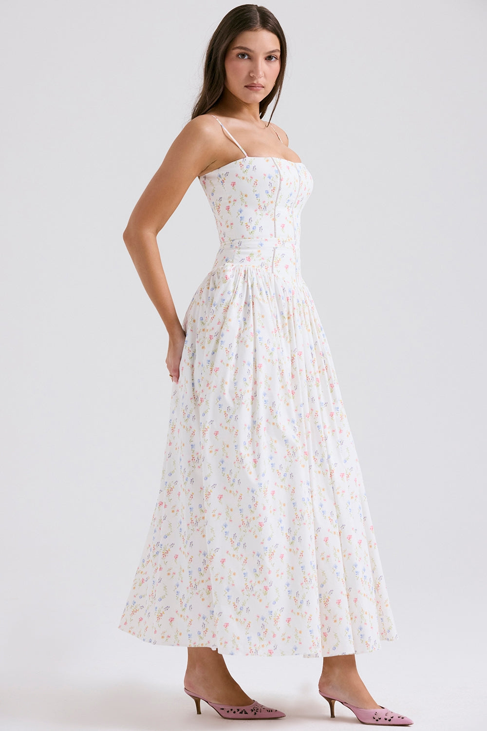 Daisy | Feminine Floral Gathered Waist Midi Sundress