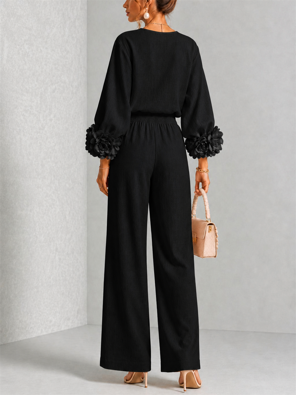 Fiorella | Women's Floral-Cuff Long-Sleeve Two-Piece Set