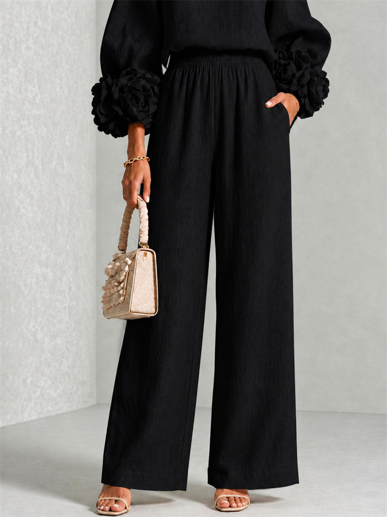 Fiorella | Women's Floral-Cuff Long-Sleeve Two-Piece Set
