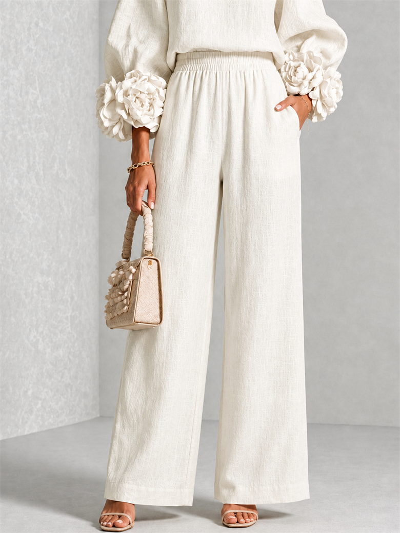Fiorella | Women's Floral-Cuff Long-Sleeve Two-Piece Set