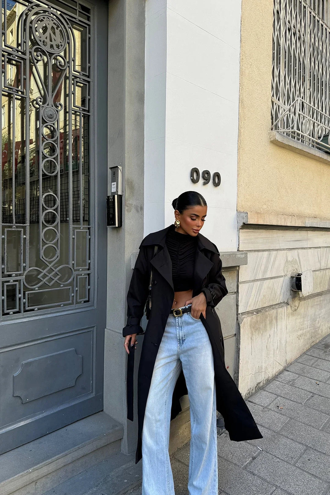 Nora® | Black elegant women's trench coat