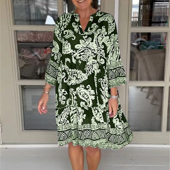 Viloura™ | Dress with V-Neck and Floral Print