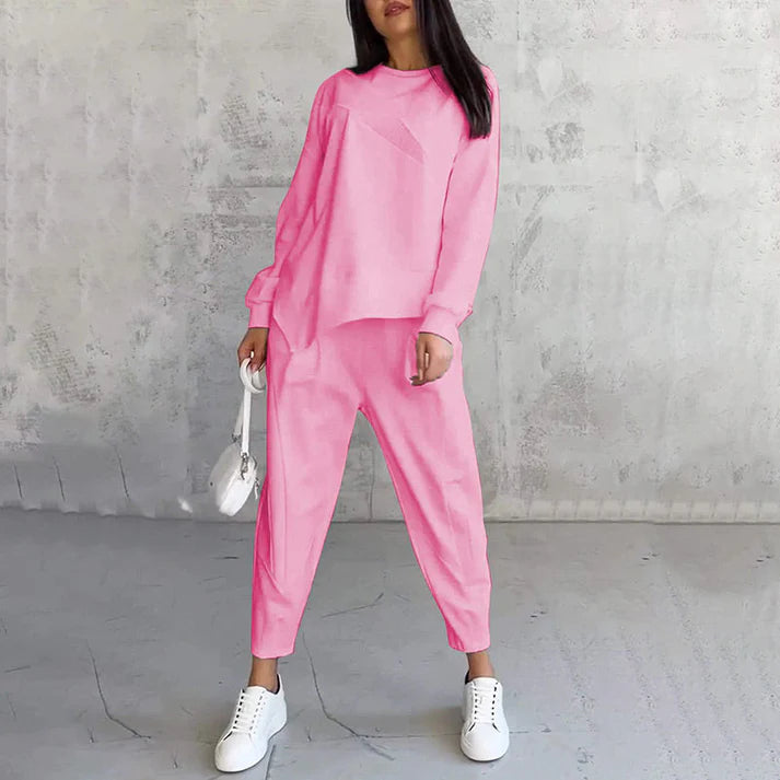 Women's long-sleeved sweatshirt and irregular hem pants set