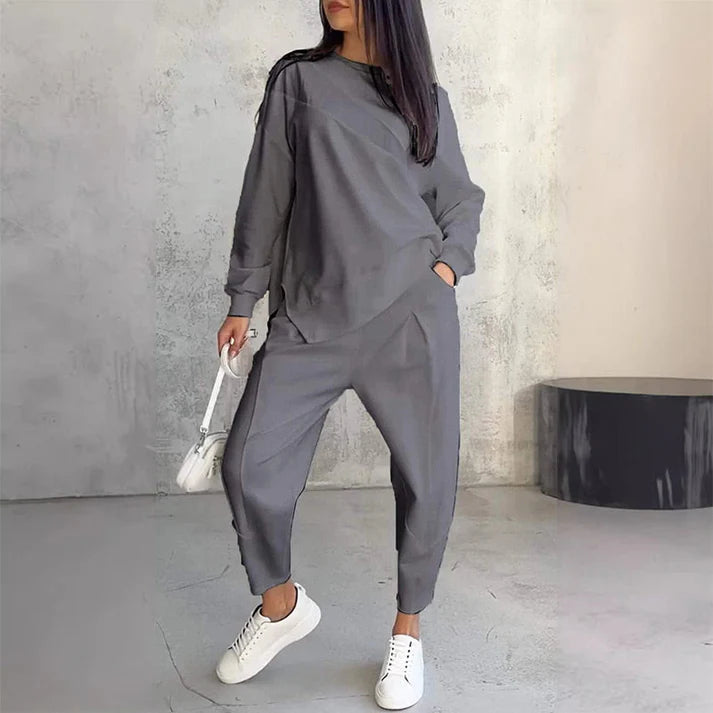 Women's long-sleeved sweatshirt and irregular hem pants set