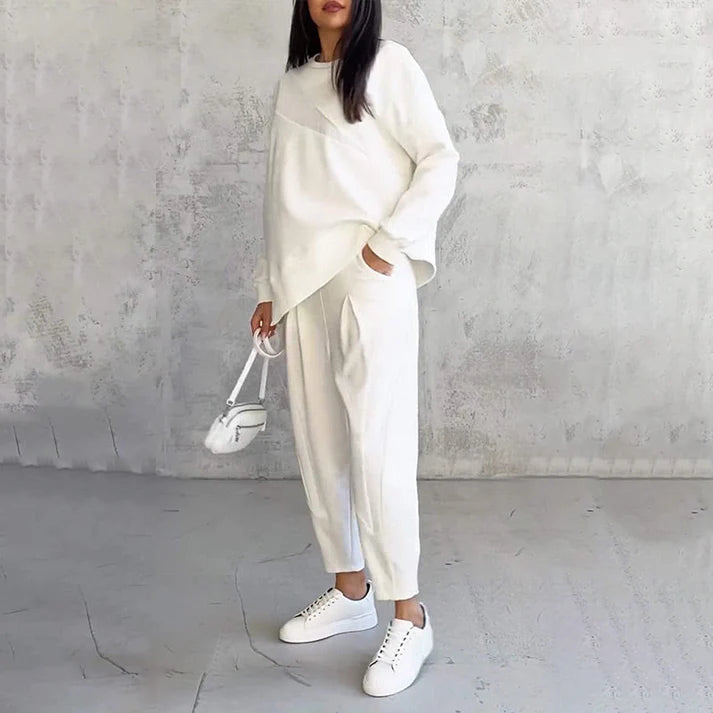 Women's long-sleeved sweatshirt and irregular hem pants set