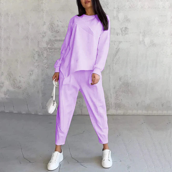 Women's long-sleeved sweatshirt and irregular hem pants set