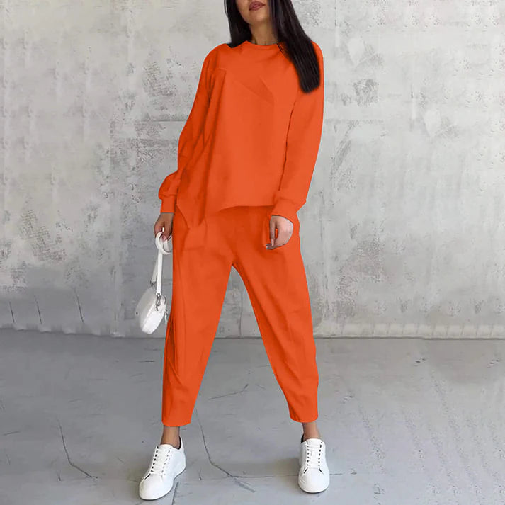 Women's long-sleeved sweatshirt and irregular hem pants set