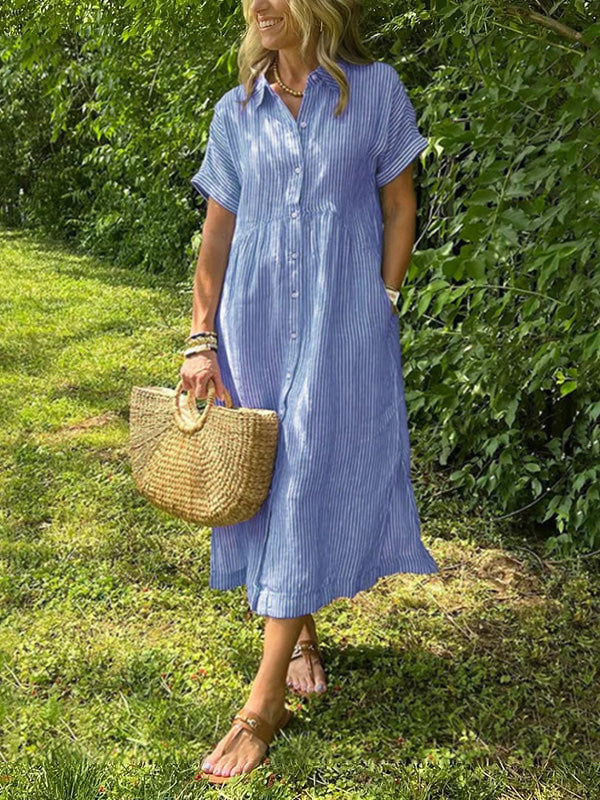 Striped shirt dress with shirt collar and buttons