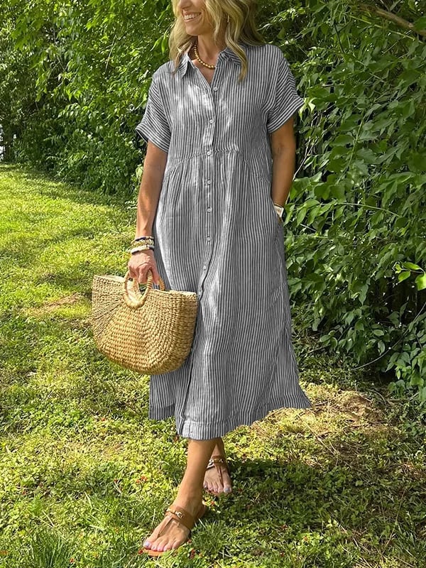 Striped shirt dress with shirt collar and buttons