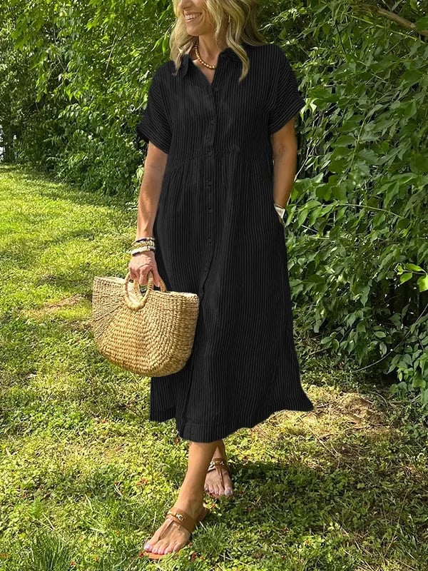 Striped shirt dress with shirt collar and buttons