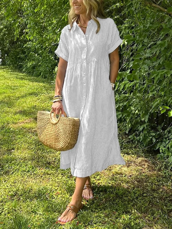 Striped shirt dress with shirt collar and buttons
