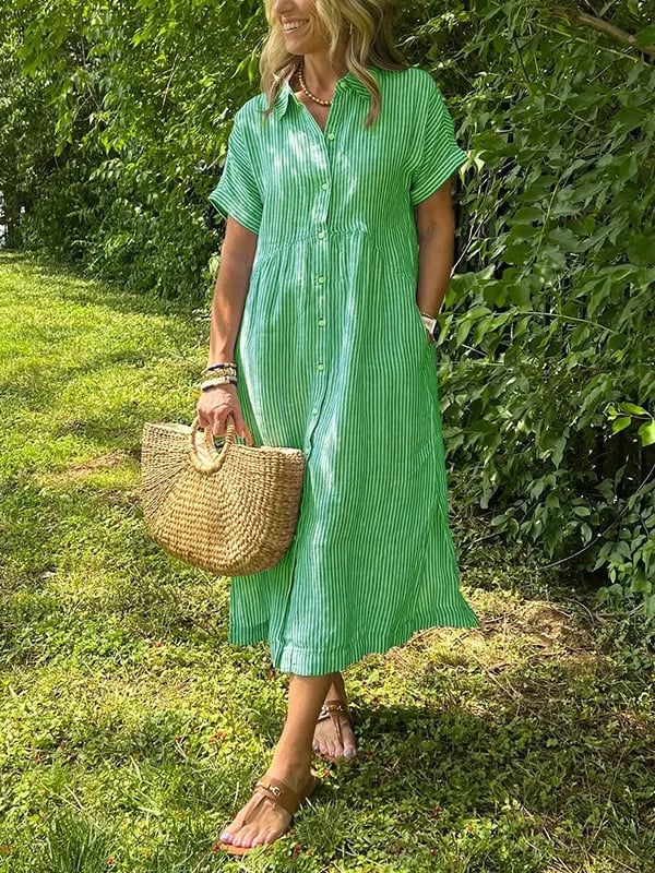 Striped shirt dress with shirt collar and buttons