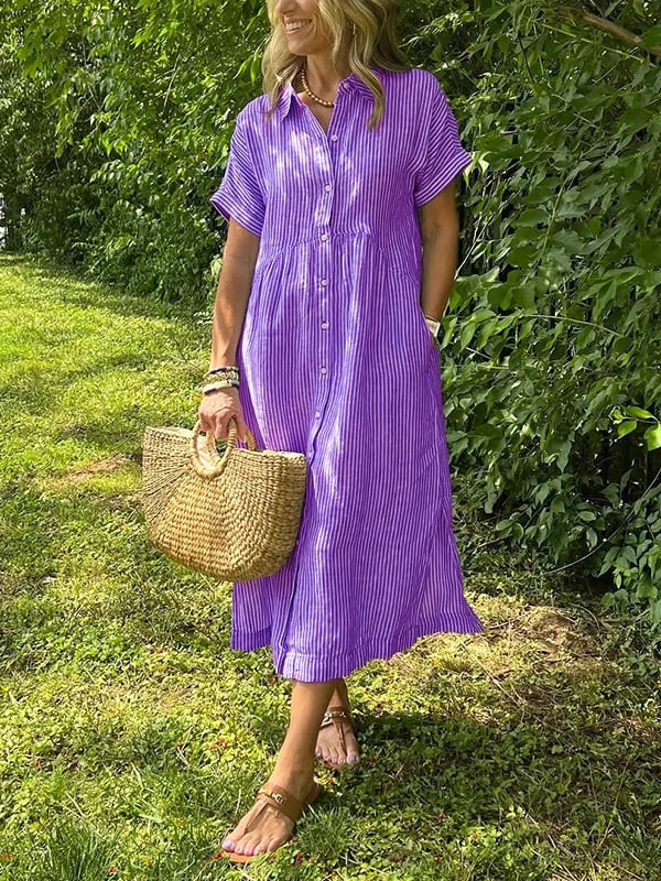 Striped shirt dress with shirt collar and buttons