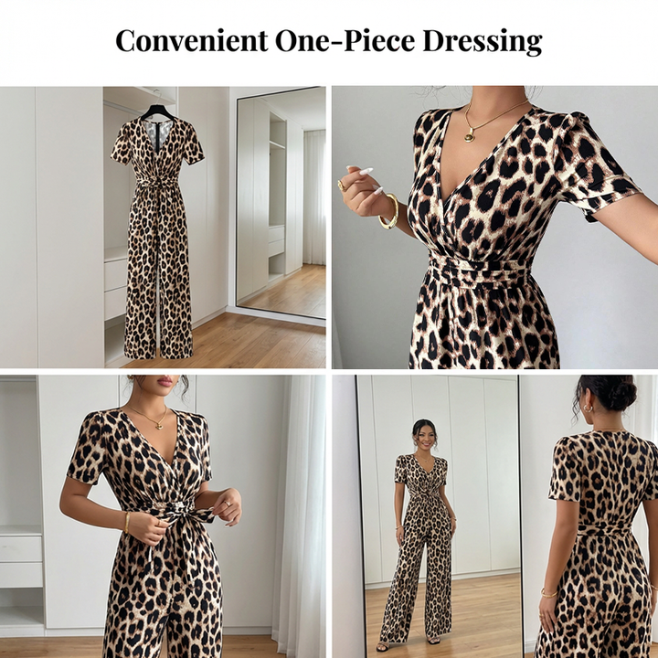 🔥Hot Sale Offers-Leopard Print V-Neck Wide-Leg Jumpsuit