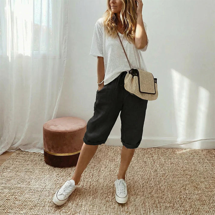 Women's Casual Cotton and Linen Capri Pants