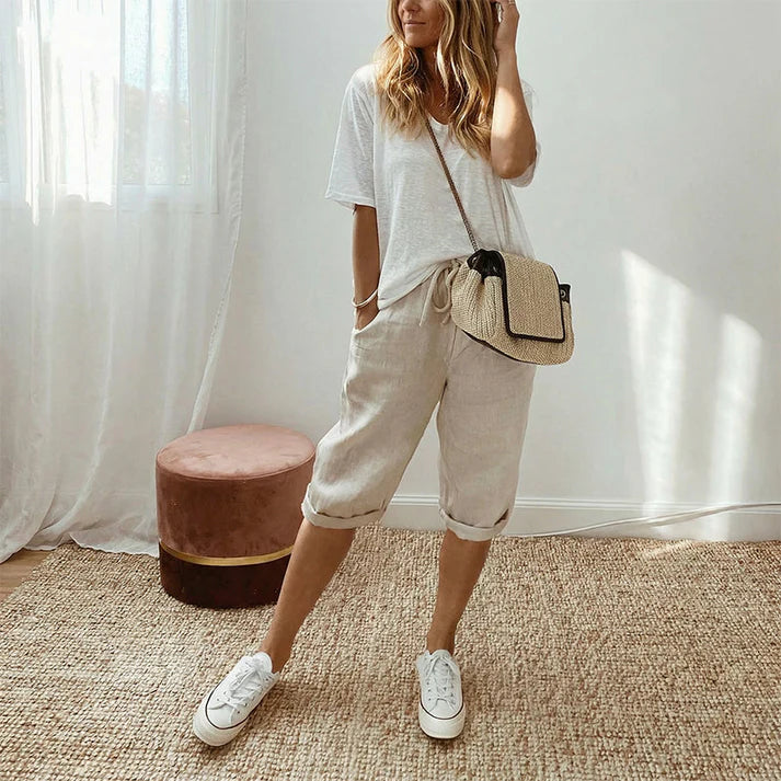 Women's Casual Cotton and Linen Capri Pants