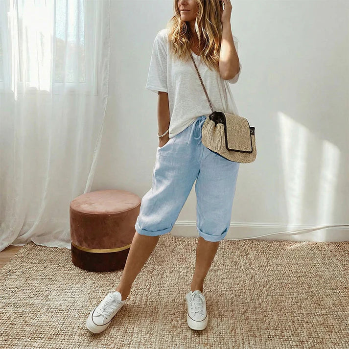 Women's Casual Cotton and Linen Capri Pants