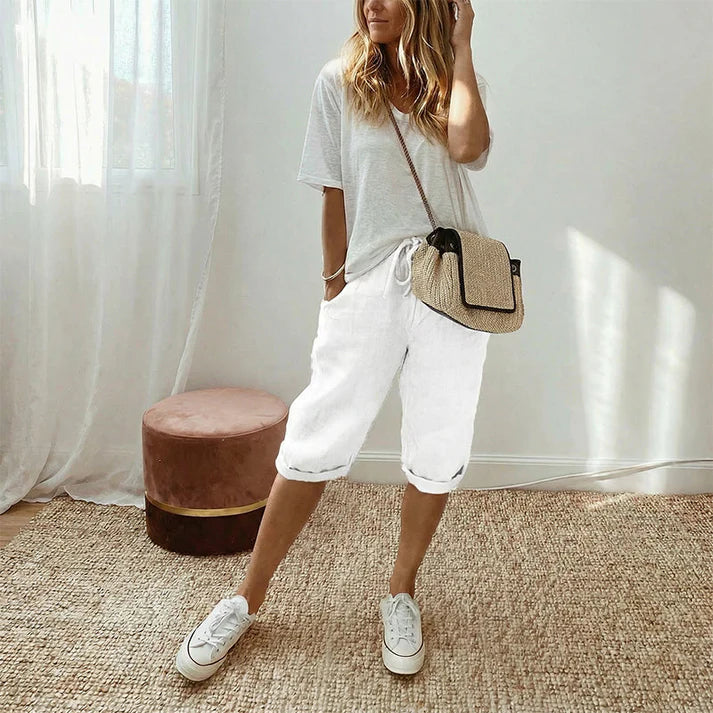 Women's Casual Cotton and Linen Capri Pants