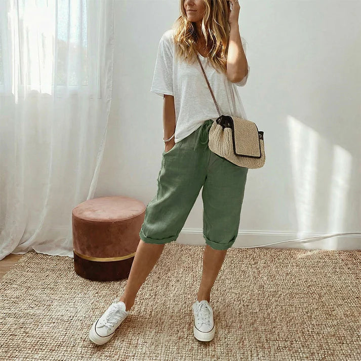 Women's Casual Cotton and Linen Capri Pants