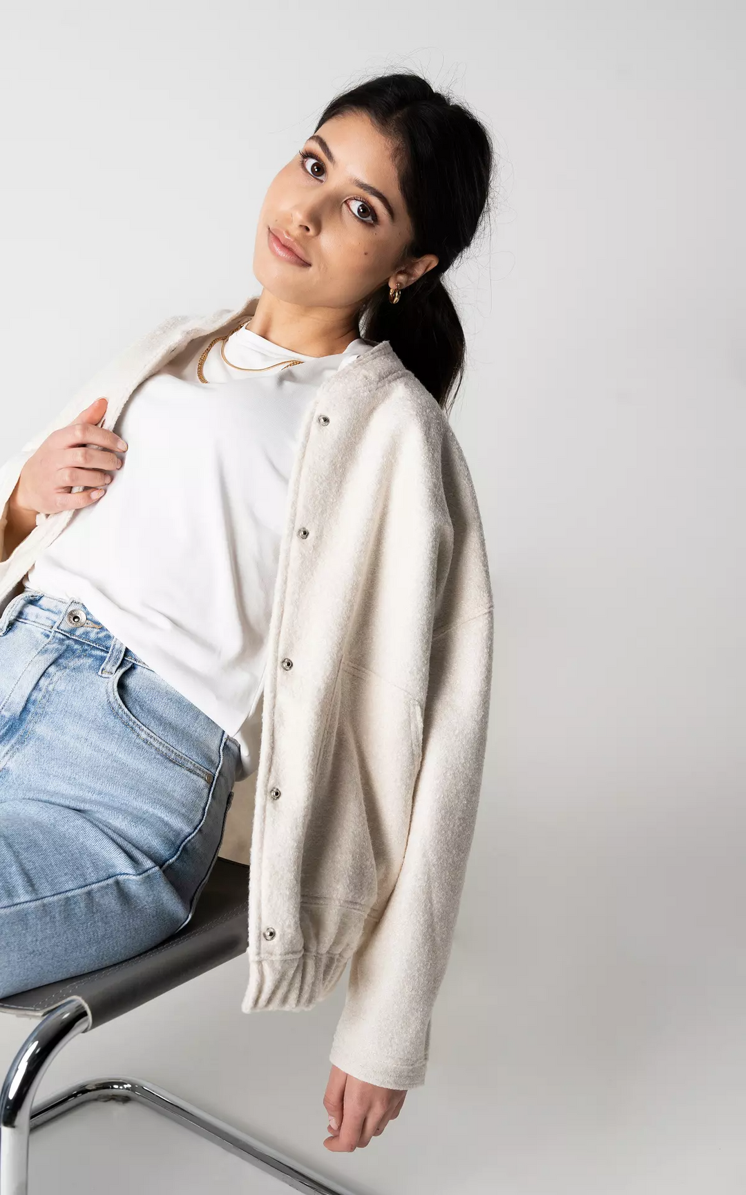 Women's casual button-up jacket in ivory