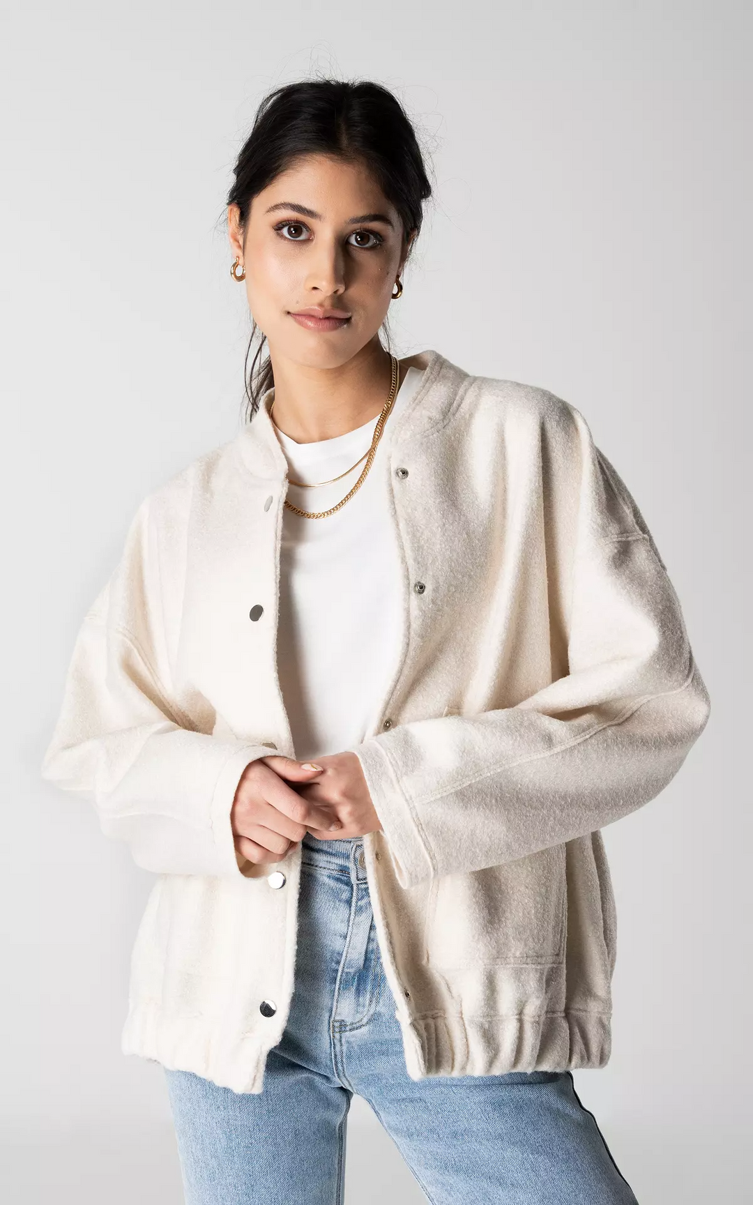Women's casual button-up jacket in ivory