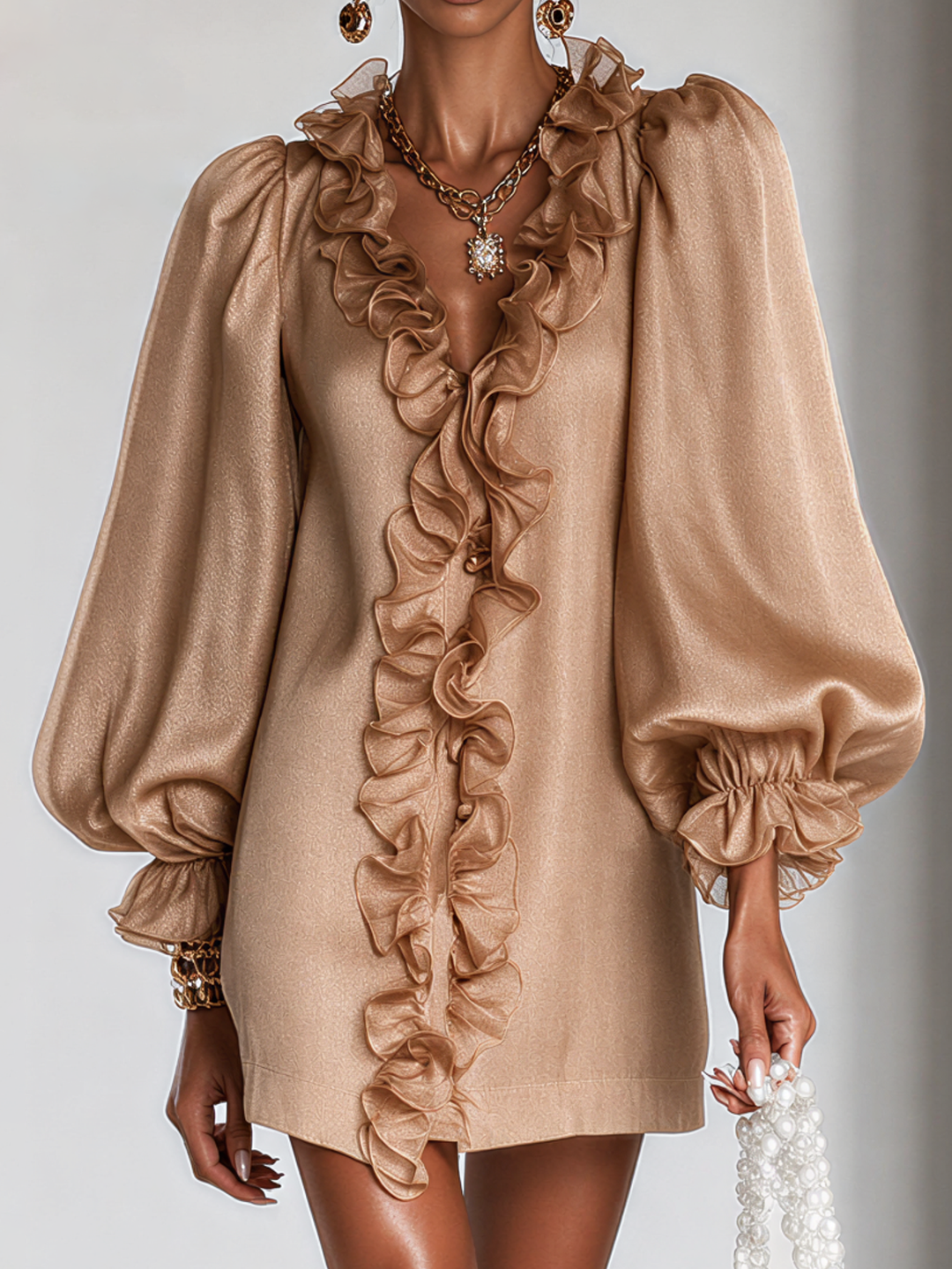 Beatrix | Women's Ruffled Puff-Sleeve Mini Dress