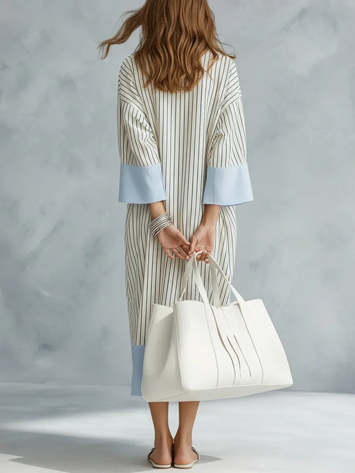 STRIPED MIDI DRESS